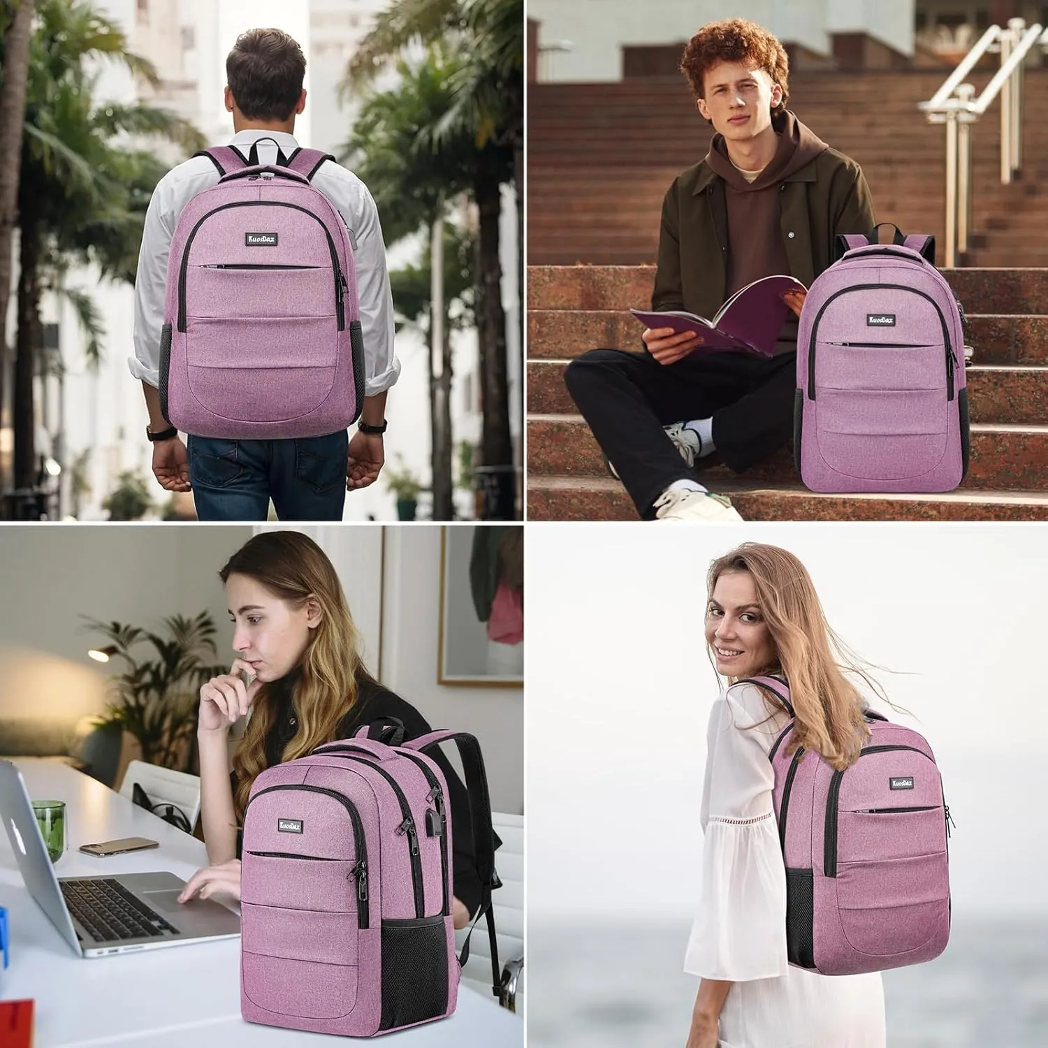 Backpack for Women, School Backpacks for Teens Girls, 15.6 Inch Cute Laptop Backpack for School with USB Charger, Lightweight Teacher Student College Bookbags, Pink
