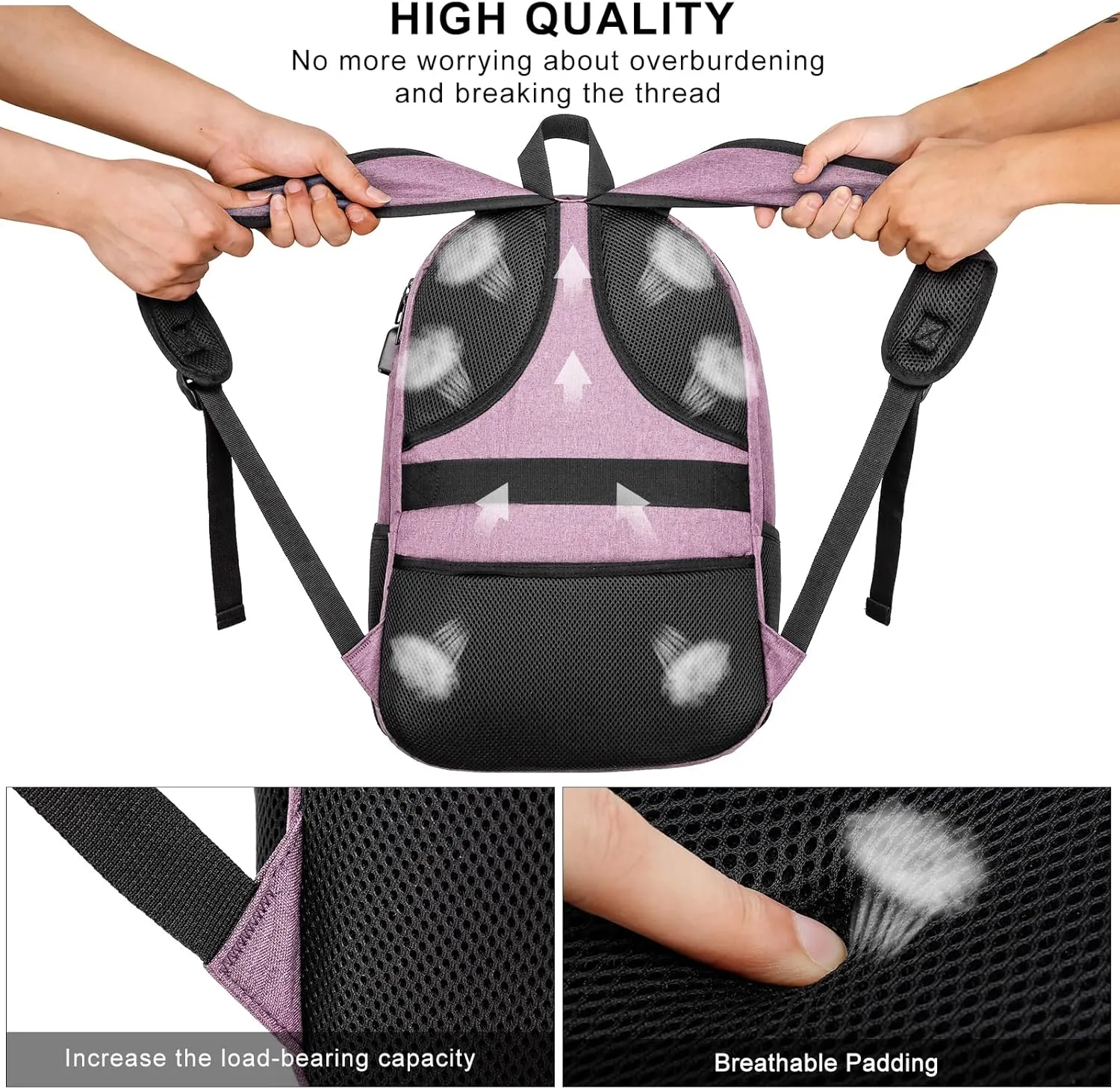Backpack for Women, School Backpacks for Teens Girls, 15.6 Inch Cute Laptop Backpack for School with USB Charger, Lightweight Teacher Student College Bookbags, Pink