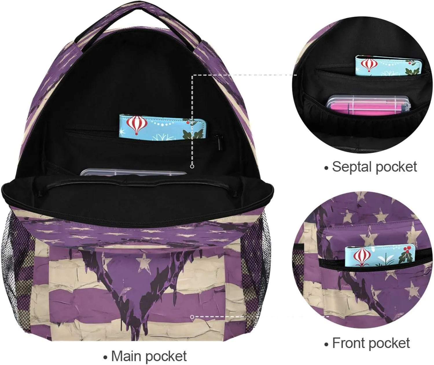 Backpacks for Men and Women Waterproof School Bag with Chest Strap for Business Work College Travel Trip Purple Heart Day Army