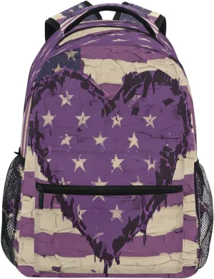 Backpacks for Men and Women Waterproof School Bag with Chest Strap for Business Work College Travel Trip Purple Heart Day Army