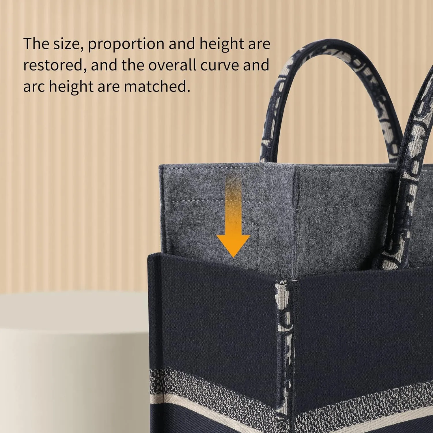 Bag Organizer Insert,Tote Bag Insert For On The Go GM, Handbag Inner Organizer,Handbag Storage,Tote Bags Felt Liner with Zipper (Grey,XL)