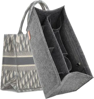 Bag Organizer Insert,Tote Bag Insert For On The Go GM, Handbag Inner Organizer,Handbag Storage,Tote Bags Felt Liner with Zipper (Grey,XL)