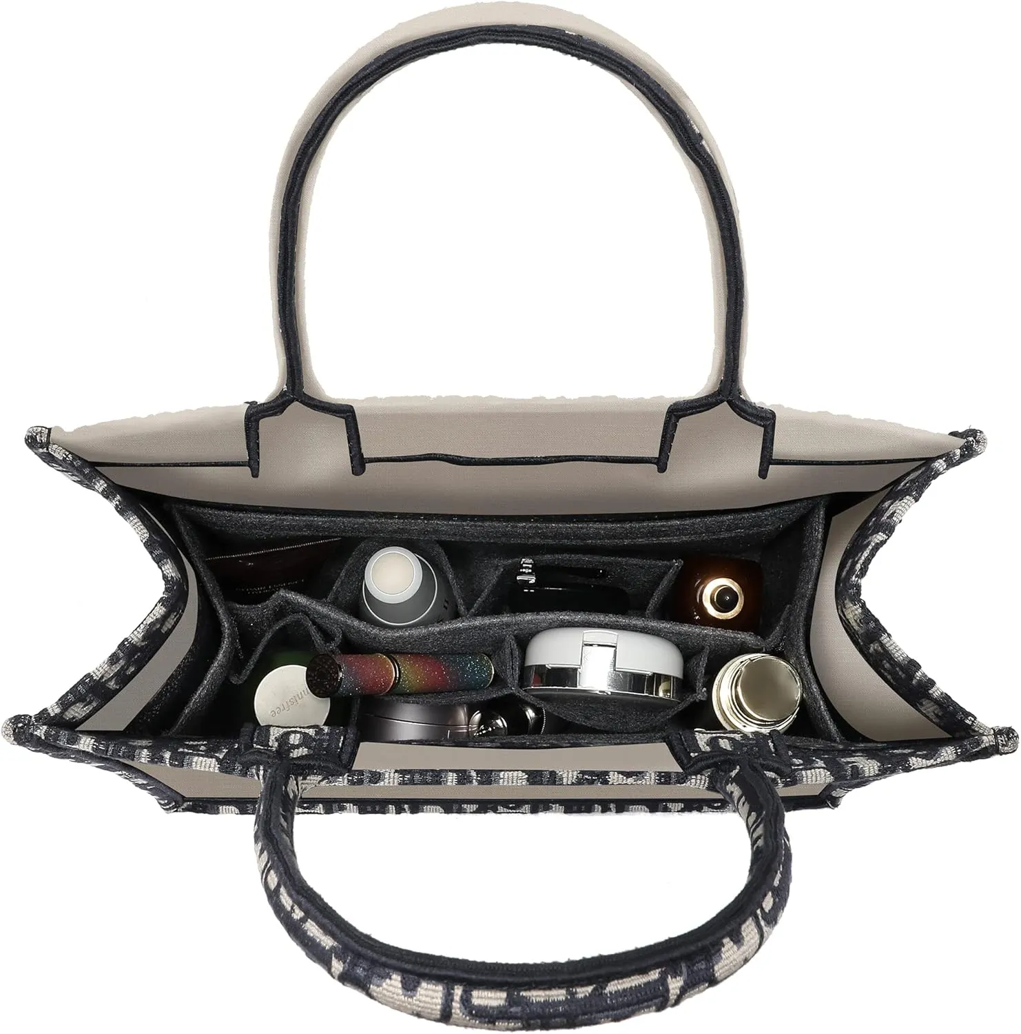 Bag Organizer Insert,Tote Bag Insert For On The Go GM, Handbag Inner Organizer,Handbag Storage,Tote Bags Felt Liner with Zipper (Grey,XL)