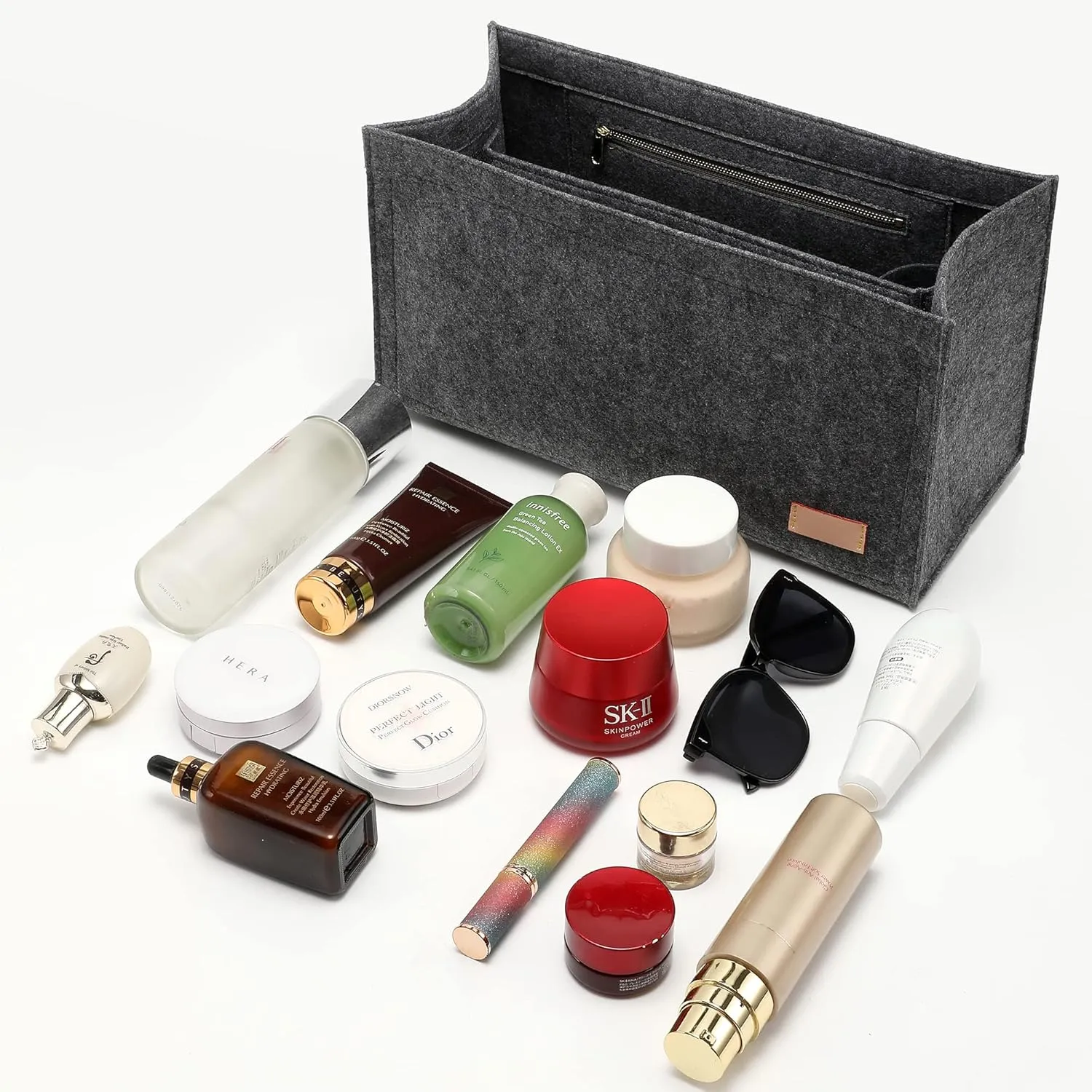 Bag Organizer Insert,Tote Bag Insert For On The Go GM, Handbag Inner Organizer,Handbag Storage,Tote Bags Felt Liner with Zipper (Grey,XL)