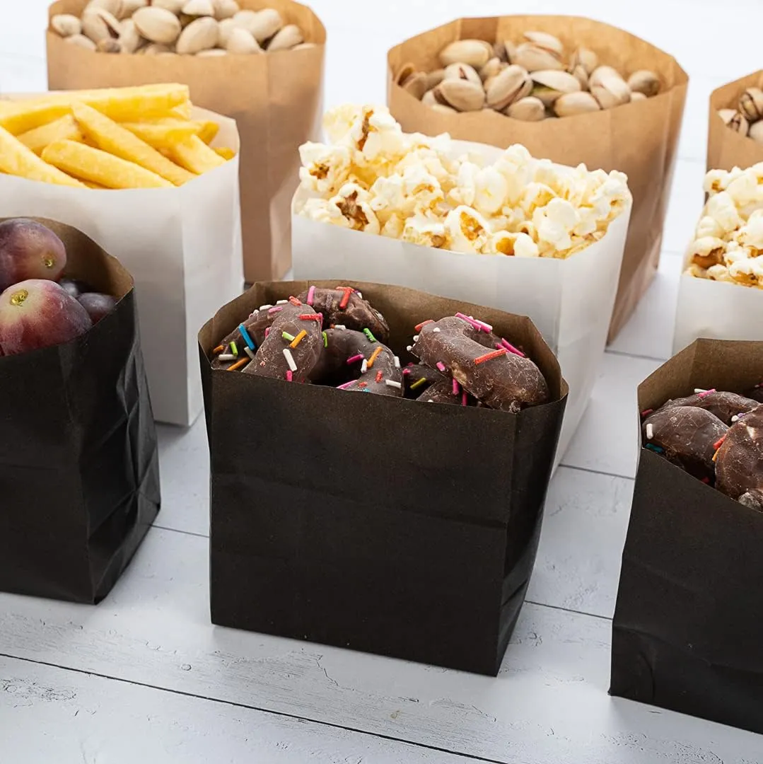 Bag Tek Black Paper Small Snack Bag - 3 3/4" x 2 1/4" x 3 3/4" - 100 count box
