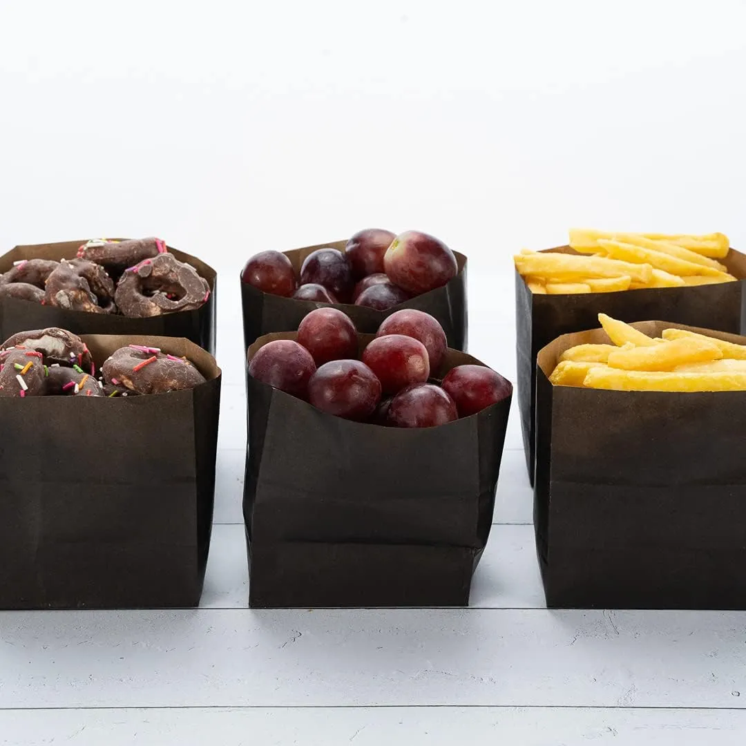 Bag Tek Black Paper Small Snack Bag - 3 3/4" x 2 1/4" x 3 3/4" - 100 count box