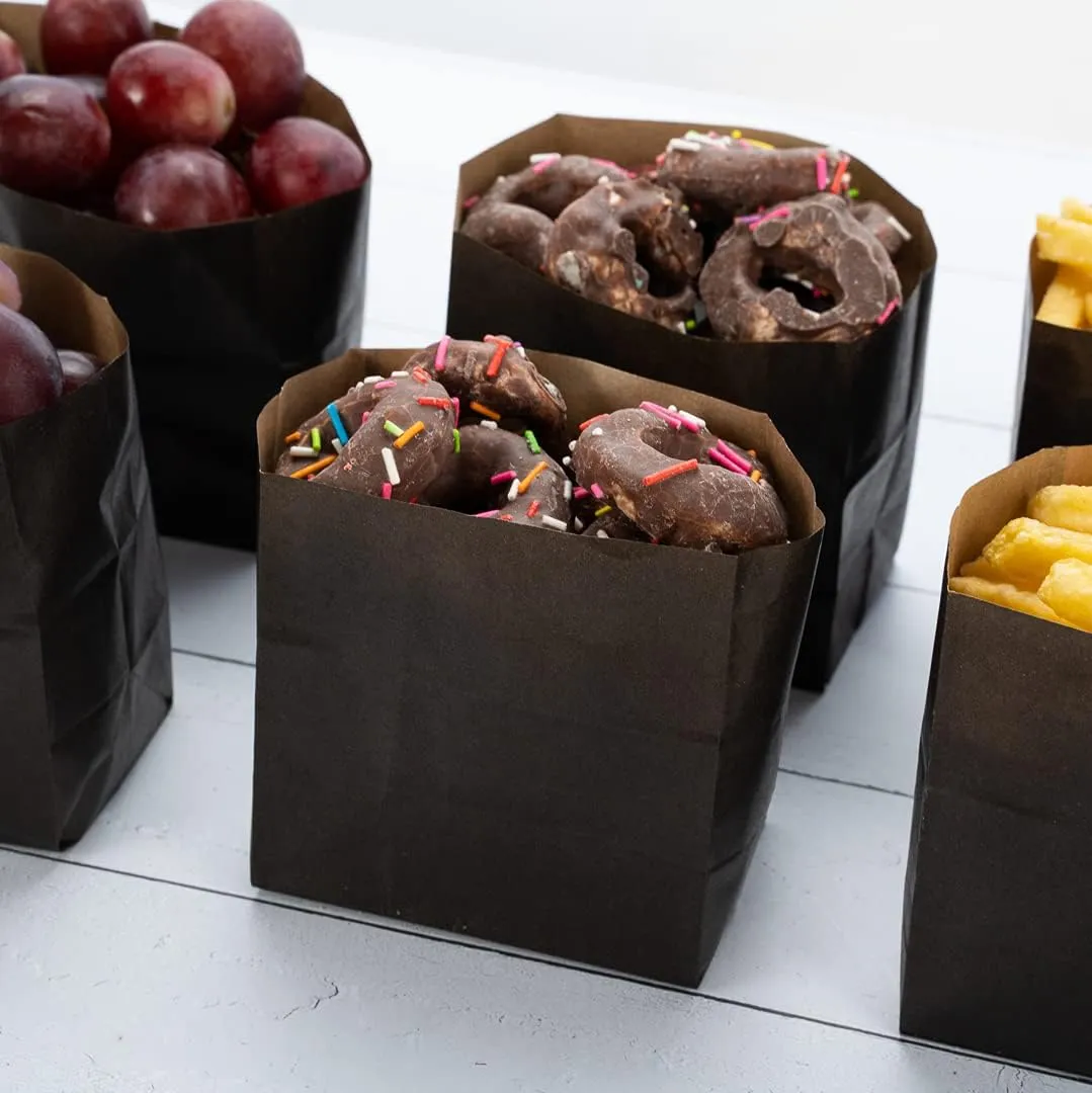Bag Tek Black Paper Small Snack Bag - 3 3/4" x 2 1/4" x 3 3/4" - 100 count box