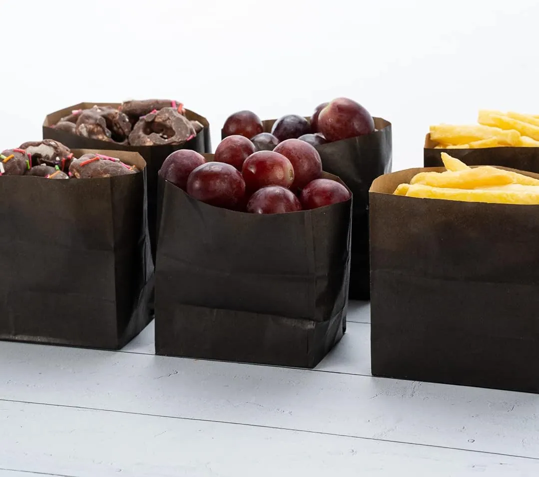 Bag Tek Black Paper Small Snack Bag - 3 3/4" x 2 1/4" x 3 3/4" - 100 count box