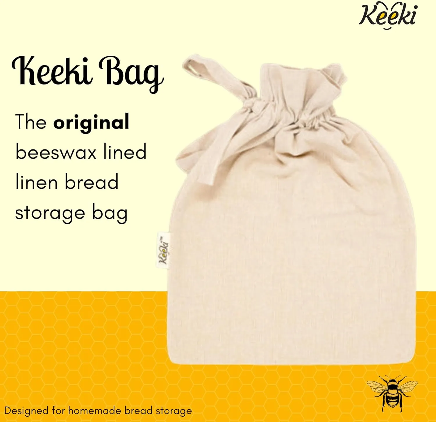 Bag - The Original Beeswax Lined Bread Bag for Homemade & Sourdough | Reusable Linen Bread Storage | Beeswax Wrap Alternative | Plastic-Free Storage w/Wide Opening & Drawstring Closure - Blue