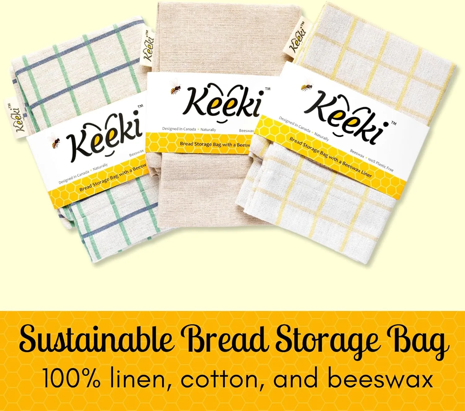 Bag - The Original Beeswax Lined Bread Bag for Homemade & Sourdough | Reusable Linen Bread Storage | Beeswax Wrap Alternative | Plastic-Free Storage w/Wide Opening & Drawstring Closure - Blue