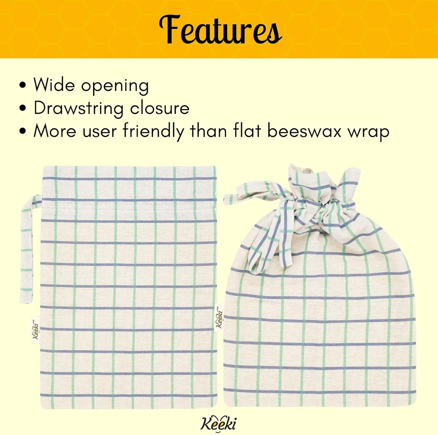 Bag - The Original Beeswax Lined Bread Bag for Homemade & Sourdough | Reusable Linen Bread Storage | Beeswax Wrap Alternative | Plastic-Free Storage w/Wide Opening & Drawstring Closure - Blue