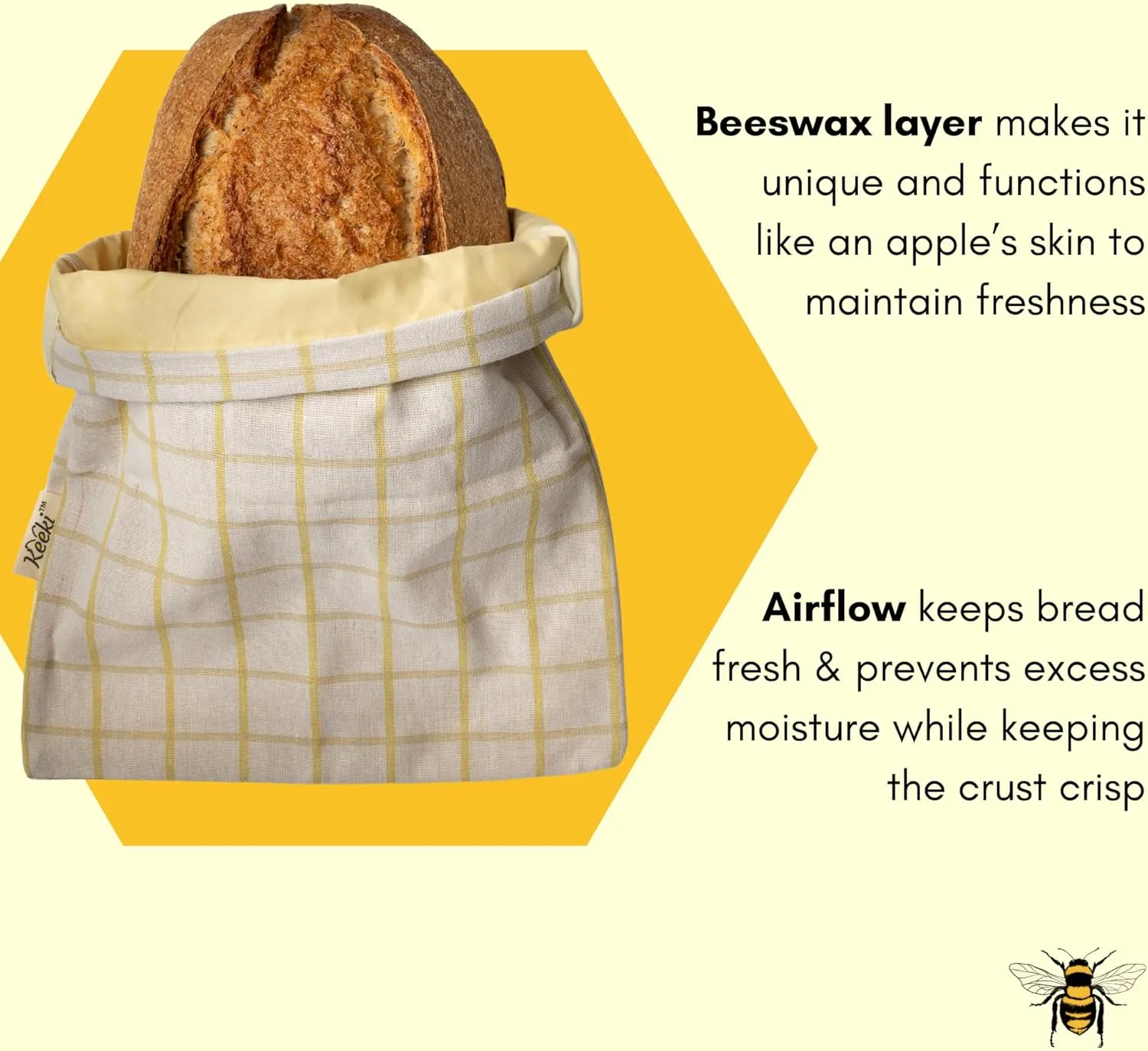 Bag - The Original Beeswax Lined Bread Bag for Homemade & Sourdough | Reusable Linen Bread Storage | Beeswax Wrap Alternative | Plastic-Free Storage w/Wide Opening & Drawstring Closure - Blue