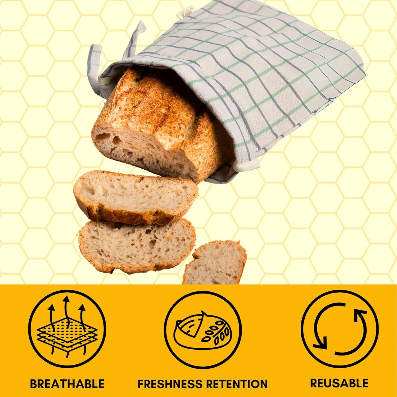 Bag - The Original Beeswax Lined Bread Bag for Homemade & Sourdough | Reusable Linen Bread Storage | Beeswax Wrap Alternative | Plastic-Free Storage w/Wide Opening & Drawstring Closure - Blue