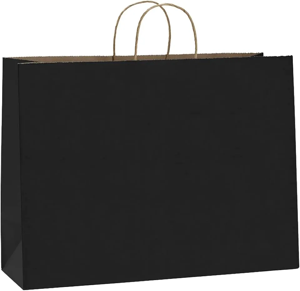 BagDream 16x6x12 Inches 50Pcs Black Kraft Paper Bags with Handles Bulk, Large Gift Bags for Shopping, Grocery, Retai, Merchandise, Party Favor Gifts, Recyclable Paper Sacks