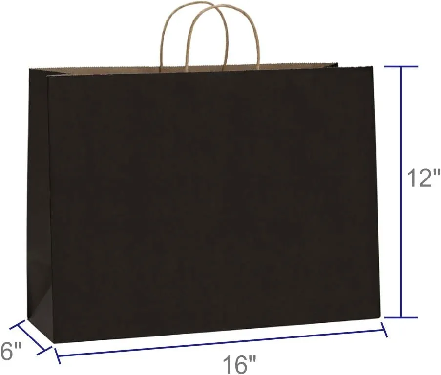 BagDream 16x6x12 Inches 50Pcs Black Kraft Paper Bags with Handles Bulk, Large Gift Bags for Shopping, Grocery, Retai, Merchandise, Party Favor Gifts, Recyclable Paper Sacks