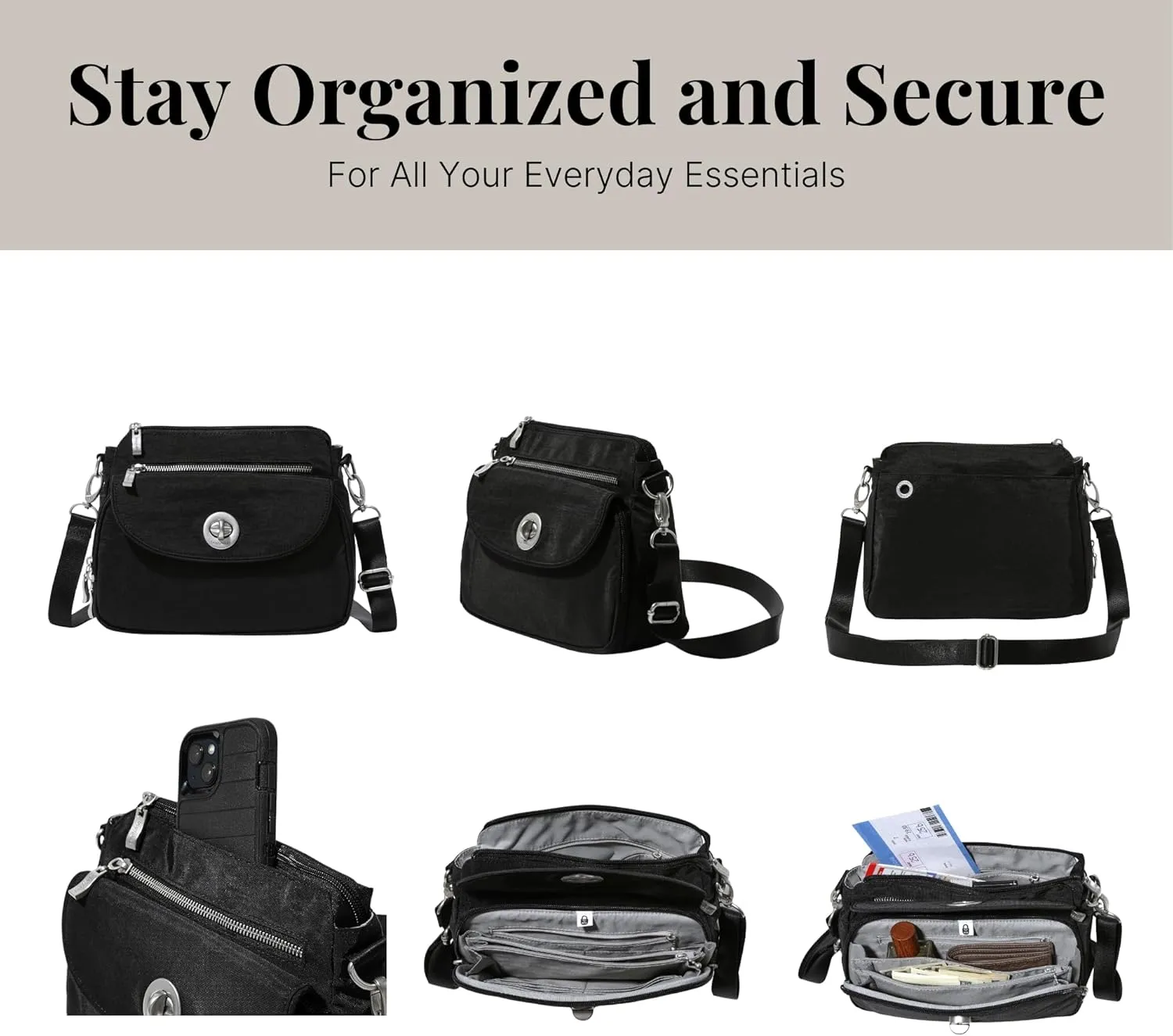 Baggallini Calais Crossbody Bags for Women 9.5"x7" Travel Handbag Purse w/RFID Front Wallet Lightweight Water-Resistant