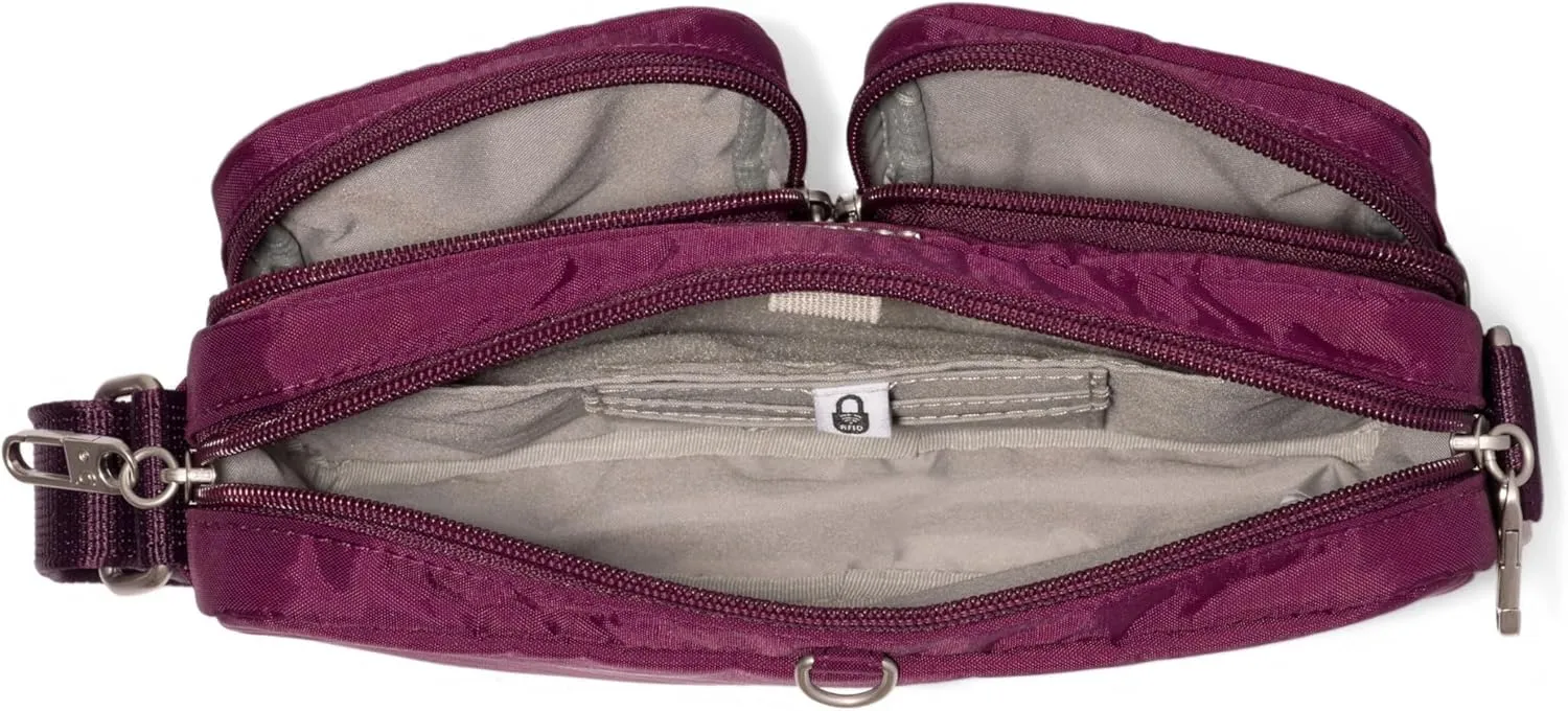 Baggallini Securtex Anti-Theft Treasure Crossbody 9"x5.5" Lightweight Travel Purse with RFID Card Slots Locking Zippers