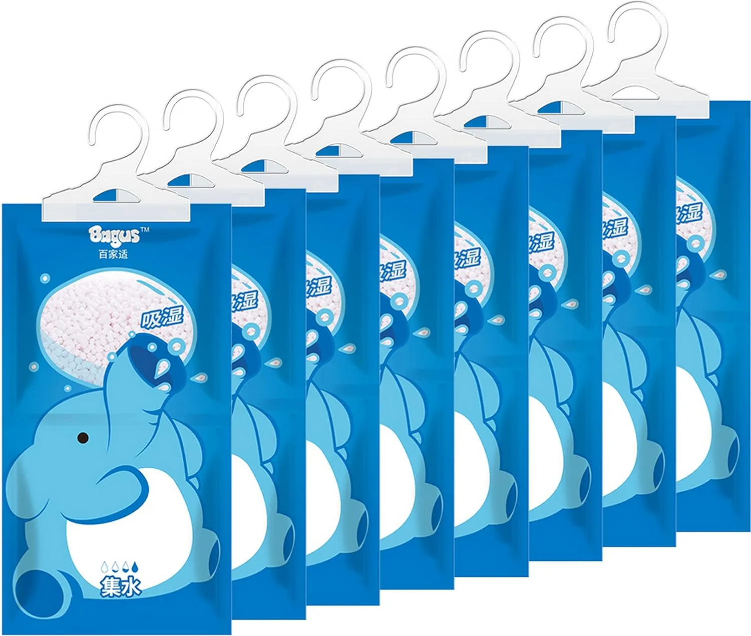 Bagus Hanging Moisture Absorber Bags (8 Pack) - Fragrance-Free Dehumidifier for Closet, Bathroom, RV, Boat & Storage Spaces, Compact Design with 12.5 Oz High-Capacity Absorption