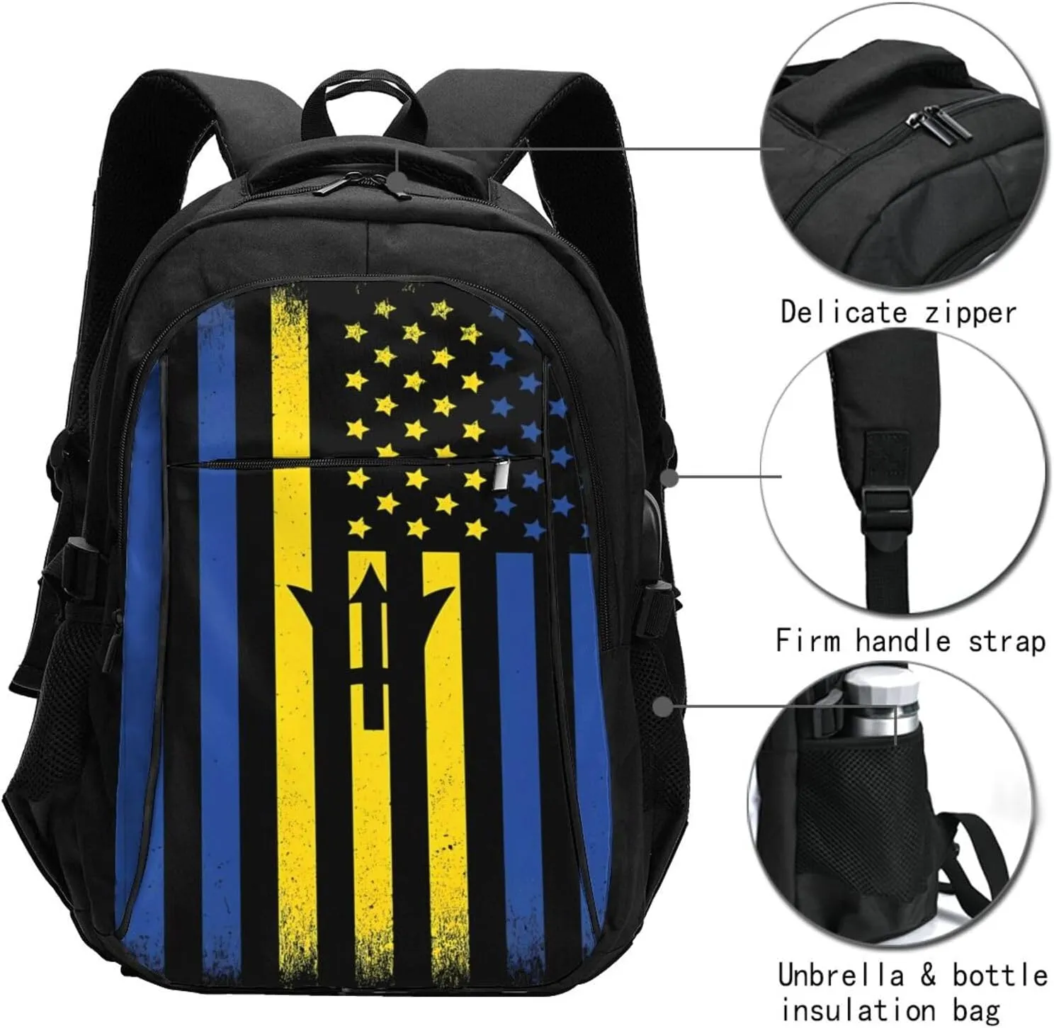 Barbadian American Flag Casual Travel Backpacks Hiking Camping Backpack Large Outdoor Sport Daypack Laptop Rucksack Climbing Working Bags with USB Port
