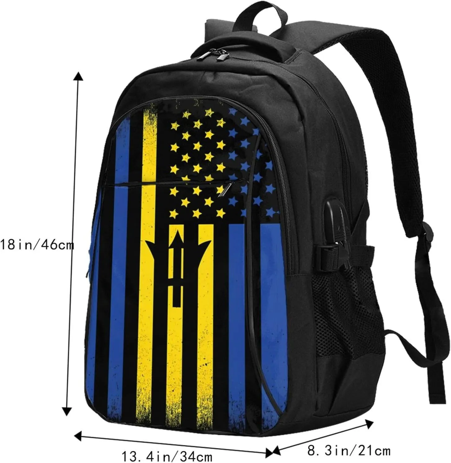 Barbadian American Flag Casual Travel Backpacks Hiking Camping Backpack Large Outdoor Sport Daypack Laptop Rucksack Climbing Working Bags with USB Port