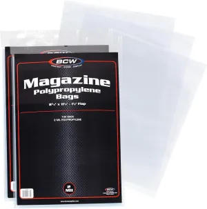 BCW Magazine Bags - Pack of 200 | Acid-Free, Crystal Clear Polypropylene Sleeves for Archival-Quality Storage of Collectible Magazines | Protect and Showcase Your Valuable Comic Book Collection