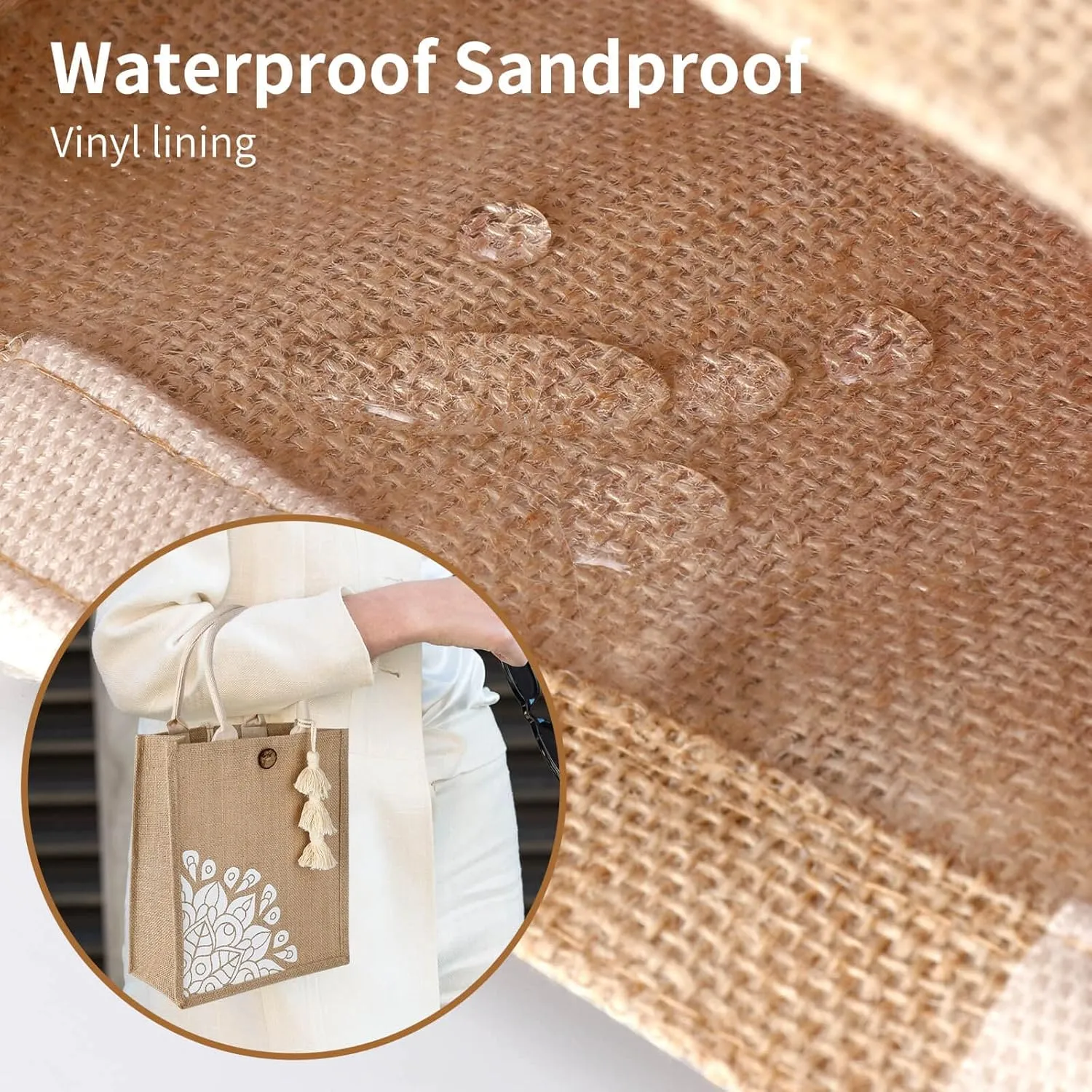 Beach Bag for Women, Straw Beach Tote Bag with Pocket Tassel Handle Waterproof Lining, for Summer Vacation Pool Gift