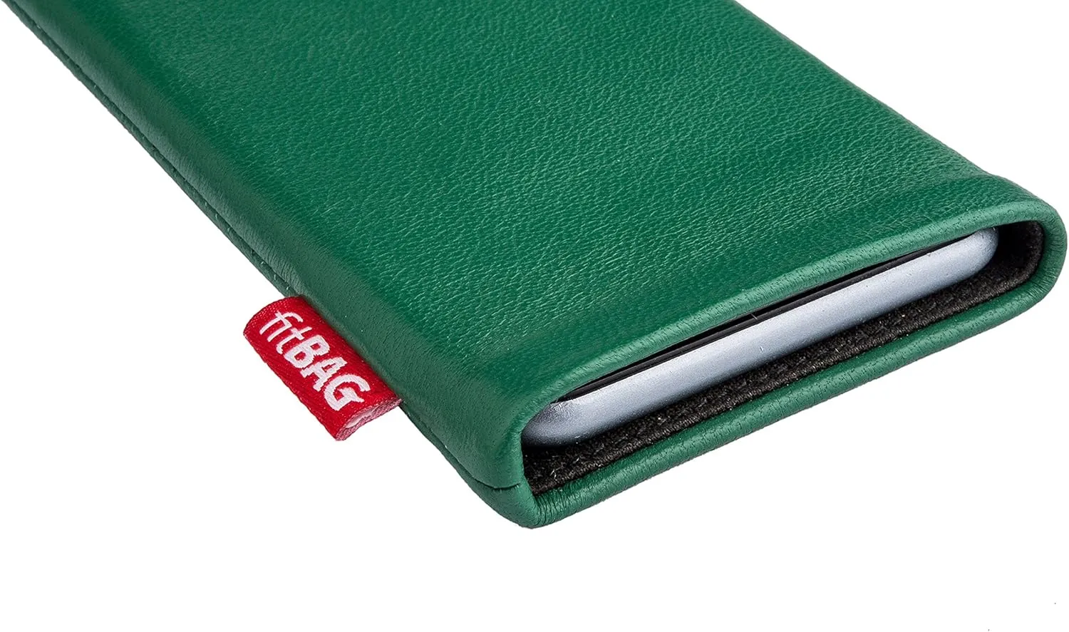 Beat Green Custom Tailored Sleeve for Mobistel Cynus T8. Fine Nappa Leather Pouch with Integrated Microfibre Lining for Display Cleaning