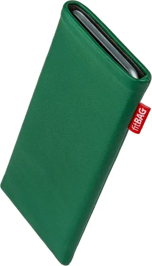 Beat Green Custom Tailored Sleeve for Mobistel Cynus T8. Fine Nappa Leather Pouch with Integrated Microfibre Lining for Display Cleaning