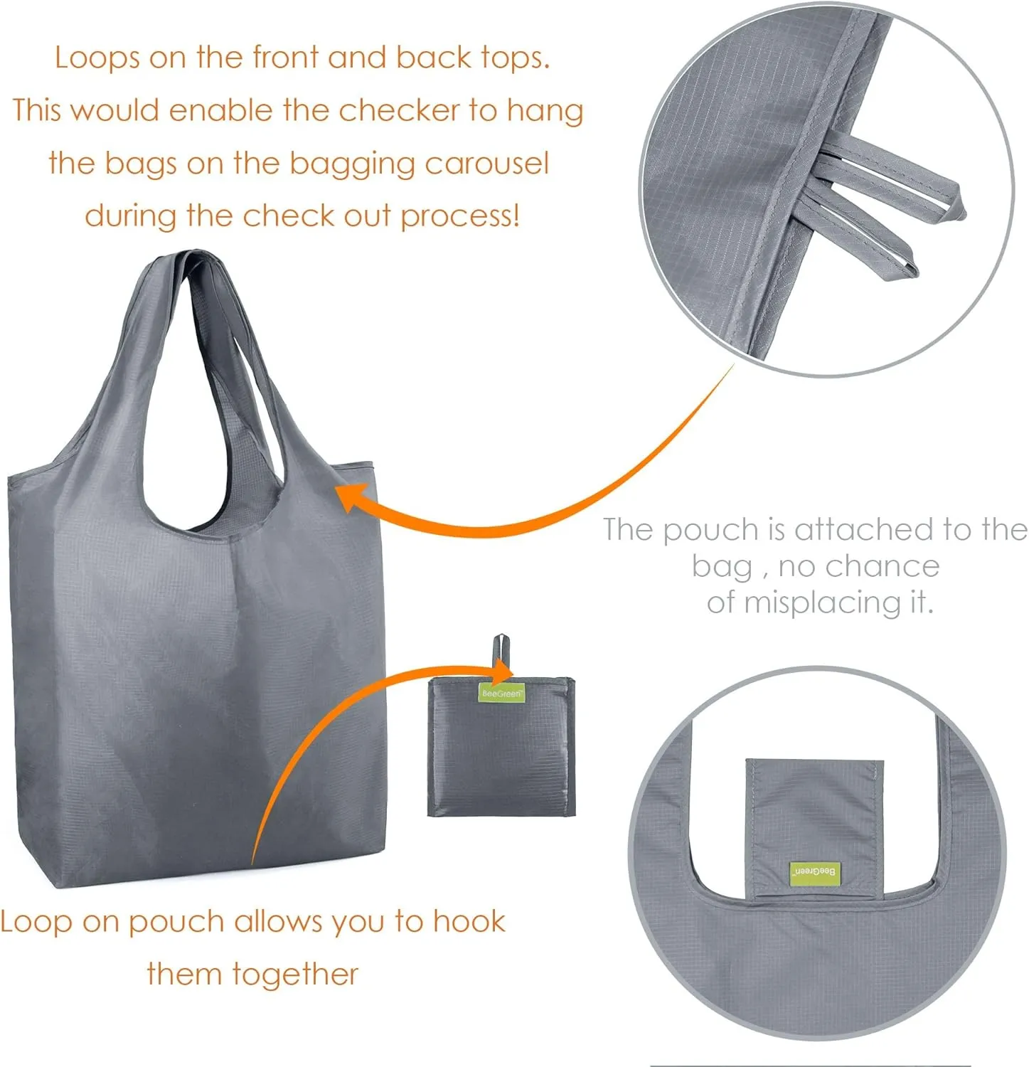 BeeGreen Reusable Grocery Bags 10 Pack Bulk Reusable Shopping Tote Bags with Handles Extra Large for 50LBS Heavy-duty Sturdy Foldable Machine Washable Ripstop Polyester for wholesale …