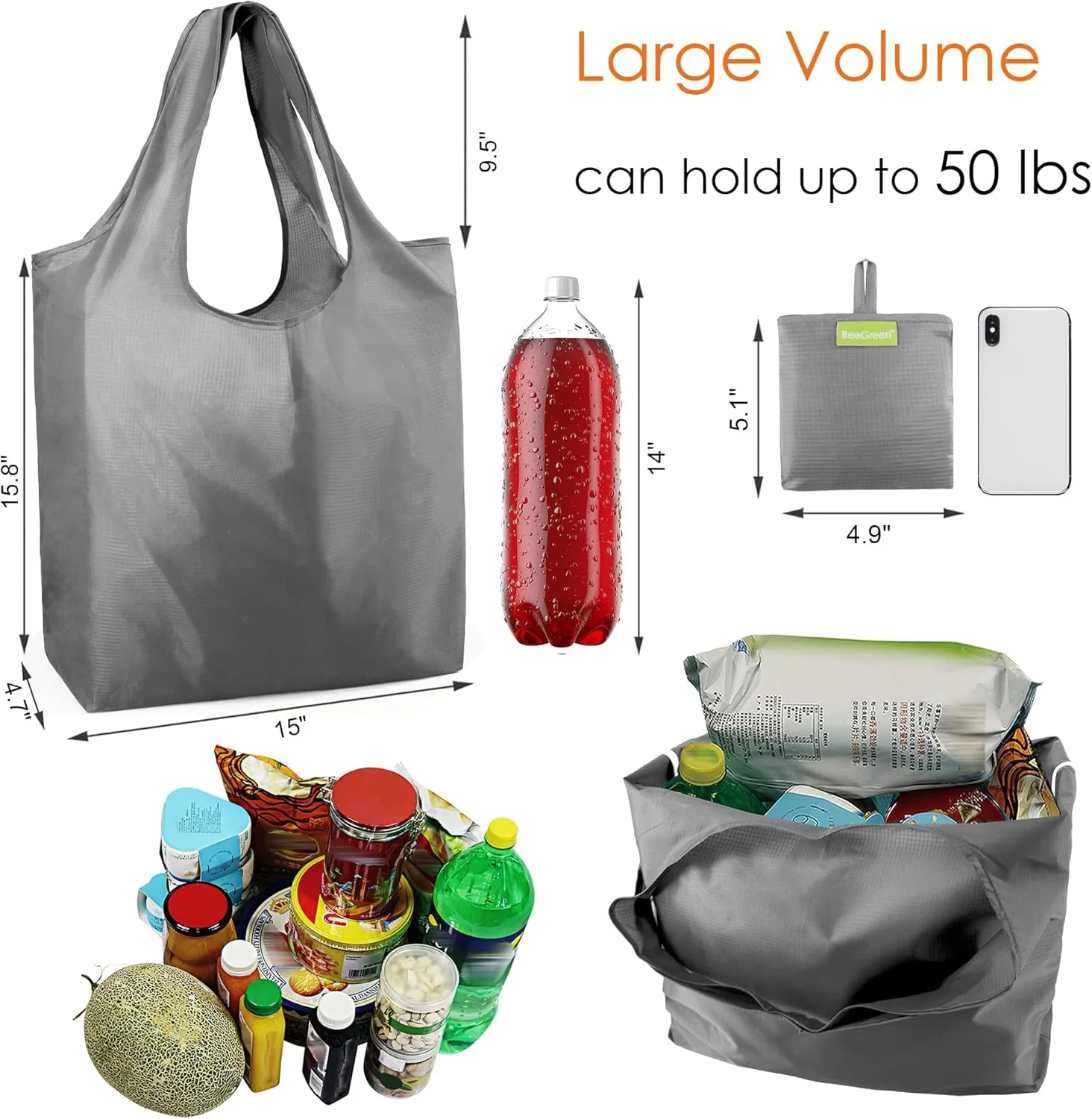 BeeGreen Reusable Grocery Bags 10 Pack Bulk Reusable Shopping Tote Bags with Handles Extra Large for 50LBS Heavy-duty Sturdy Foldable Machine Washable Ripstop Polyester for wholesale …