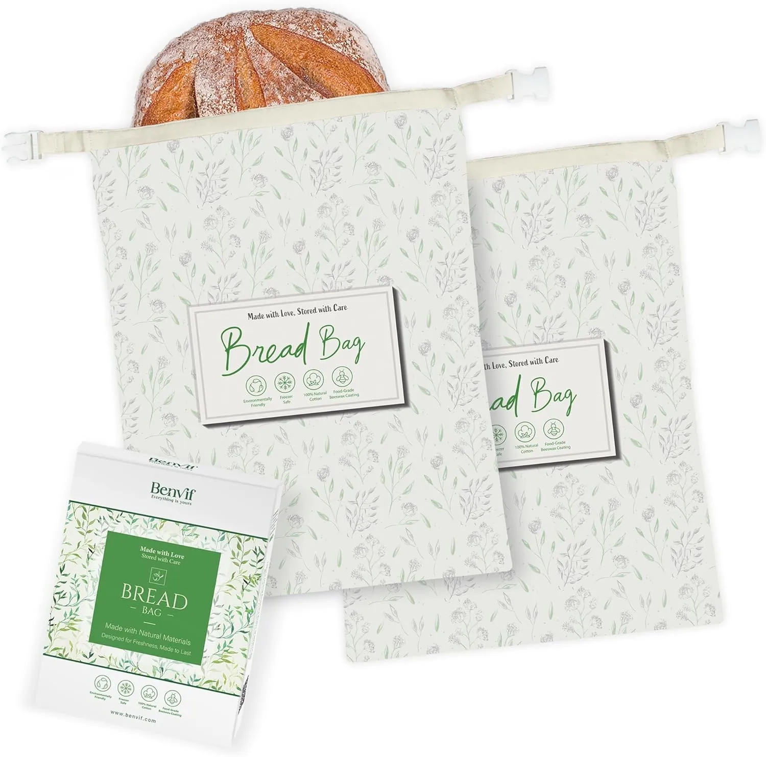Beeswax Bread Bags for Homemade Sourdough – Reusable Organic Cotton Bread Storage – Natural Beeswax Coated – Freezer Safe – Long Lasting Freshness – Eco Friendly Kitchen Bags – Set of 2   Cloth
