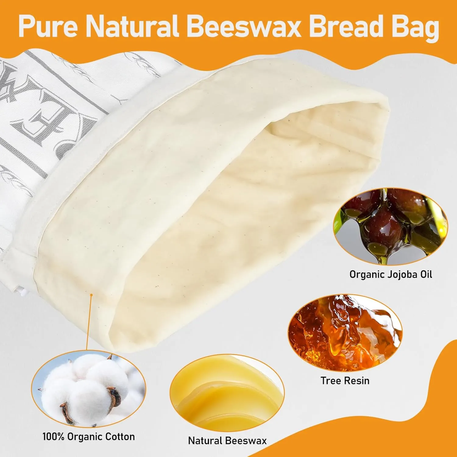 beeswax bread bags for sourdough(2 Pack), 13" X 17" Reusable waxed breads bags for Homemade Bread, Cotton Sourdough Bags Beeswax Lined for Storing Bread,Sandwiches,Snacks（White）