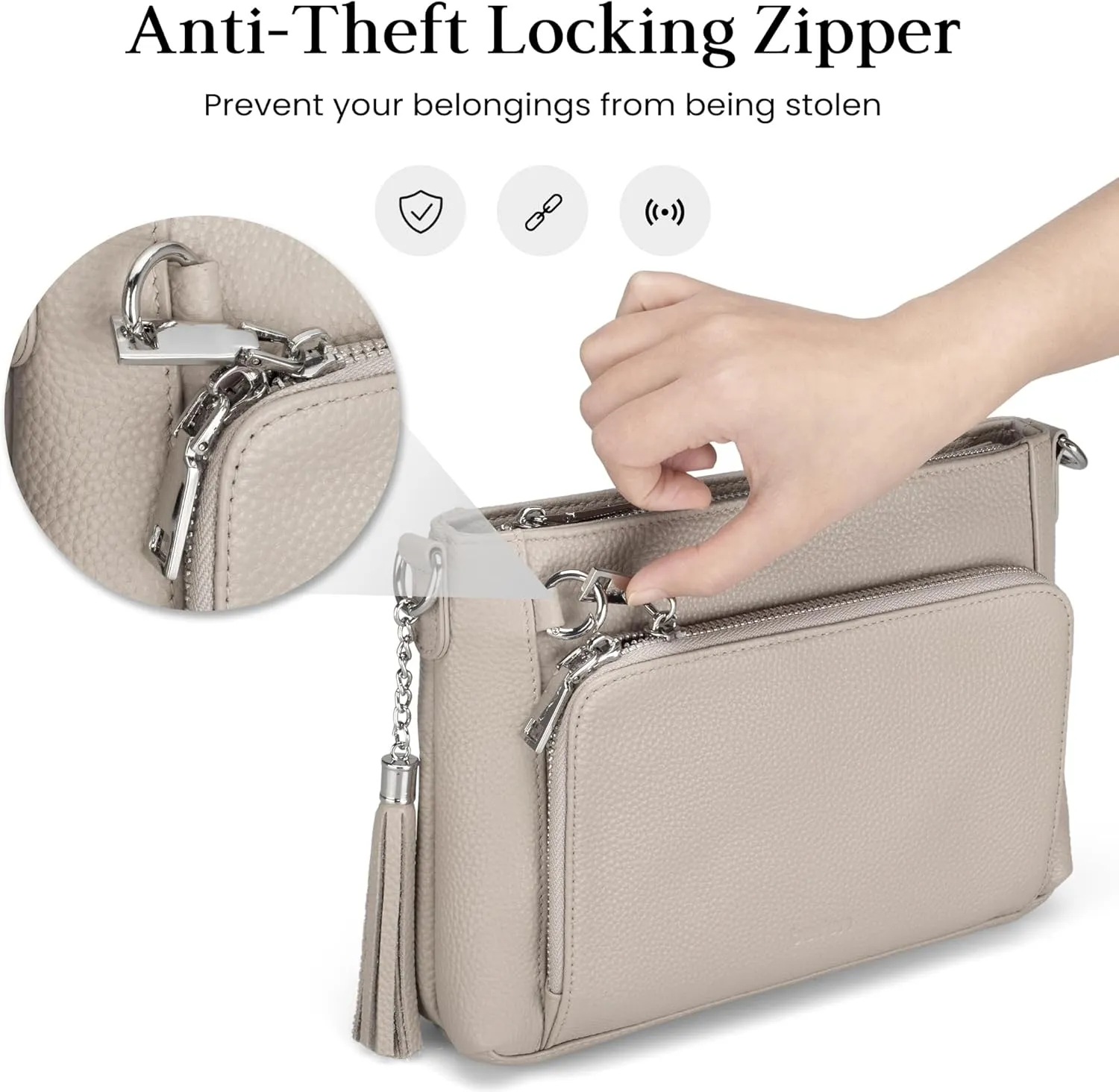 befen Anti Theft Genuine Leather Crossbody Bags for Women Handbags and Shoulder Basg with Built in Wallet RFID Leather Purse
