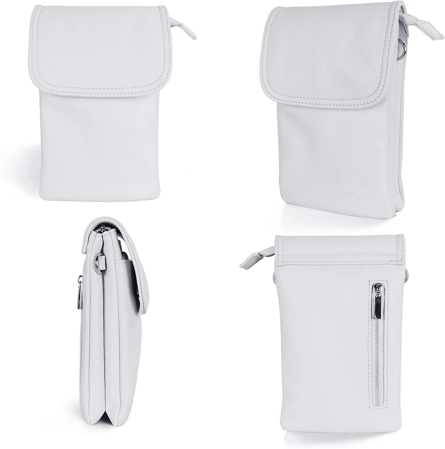 befen Genuine Leather Small Crossbody Bags for Women Cell Phone Bag Cross Body Purses,Silver Zipper