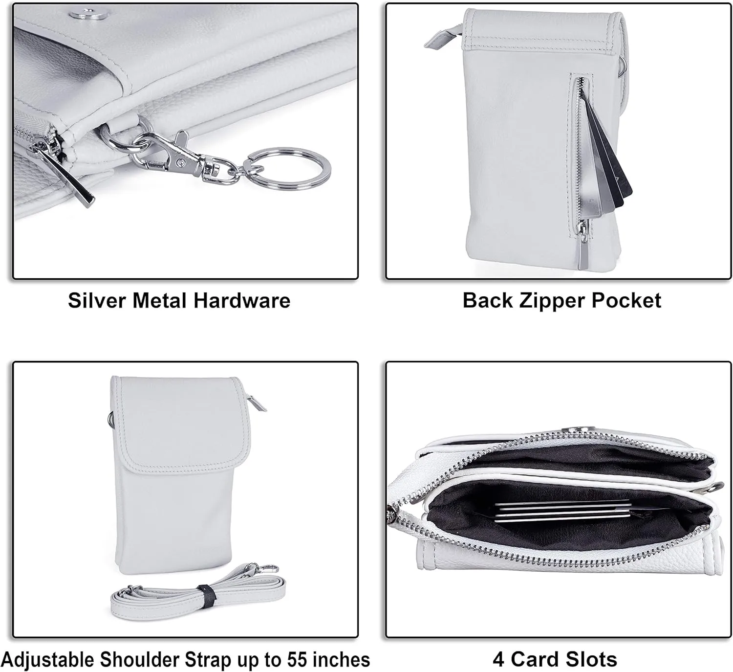 befen Genuine Leather Small Crossbody Bags for Women Cell Phone Bag Cross Body Purses,Silver Zipper