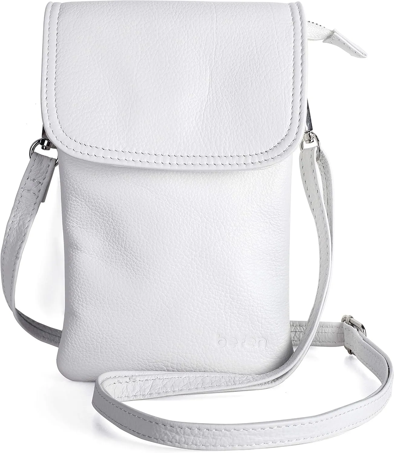 befen Genuine Leather Small Crossbody Bags for Women Cell Phone Bag Cross Body Purses,Silver Zipper