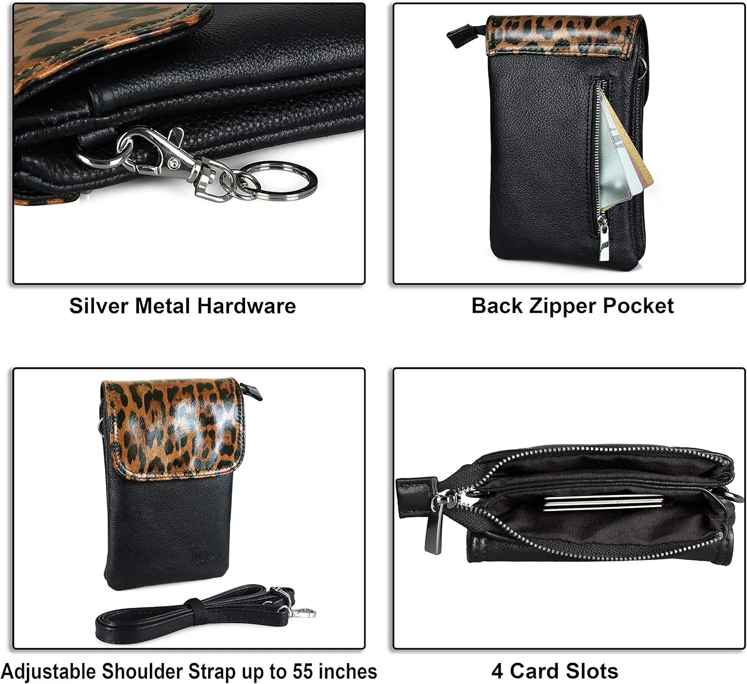 befen Genuine Leather Small Crossbody Bags for Women Cell Phone Bag Cross Body Purses,Silver Zipper