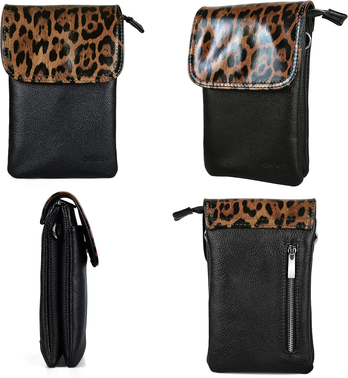 befen Genuine Leather Small Crossbody Bags for Women Cell Phone Bag Cross Body Purses,Silver Zipper