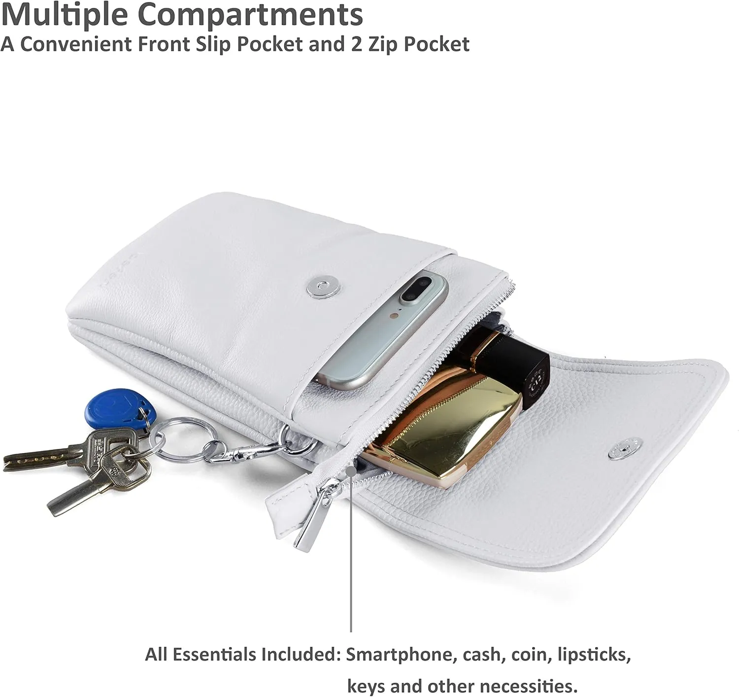 befen Genuine Leather Small Crossbody Bags for Women Cell Phone Bag Cross Body Purses,Silver Zipper