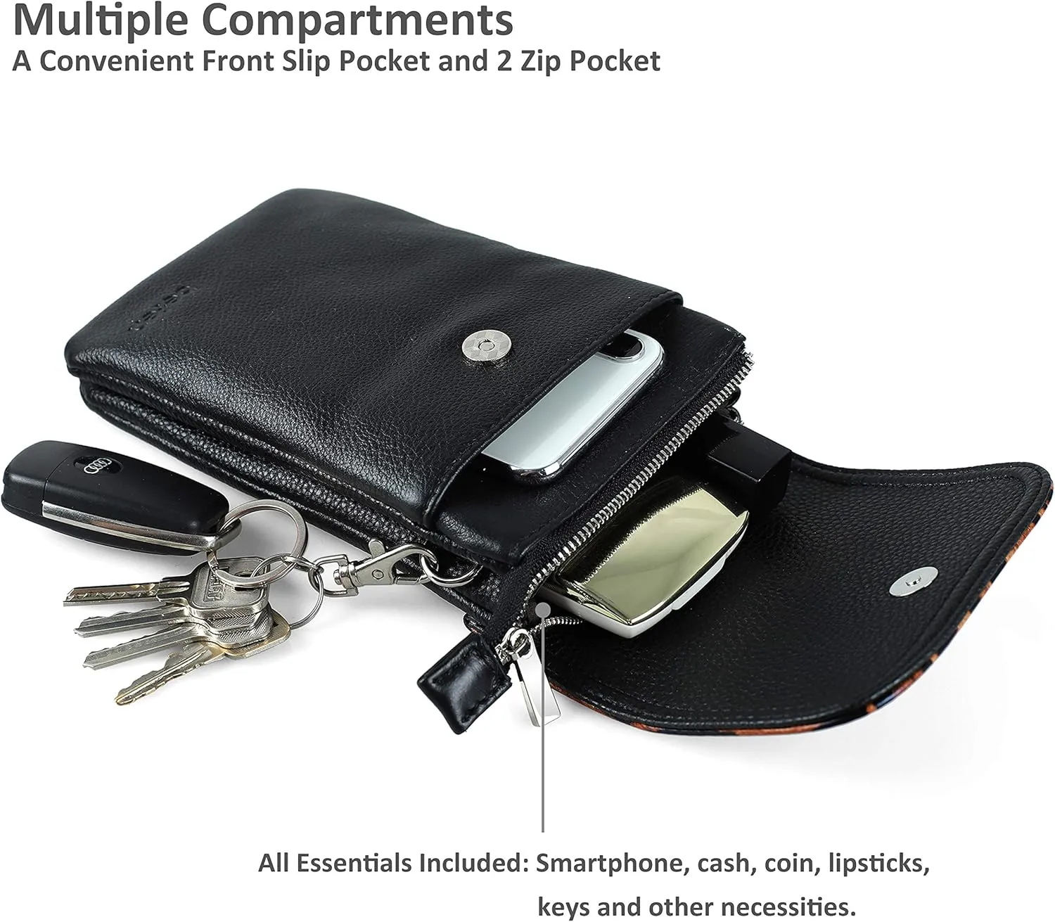 befen Genuine Leather Small Crossbody Bags for Women Cell Phone Bag Cross Body Purses,Silver Zipper