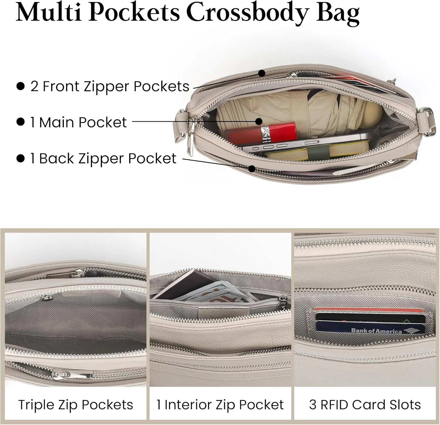 befen Small Genuine Leather Crossbody Purse Bags for Women, Multi Pockets Shoulder Handbag with RFID Blocking Card Slots