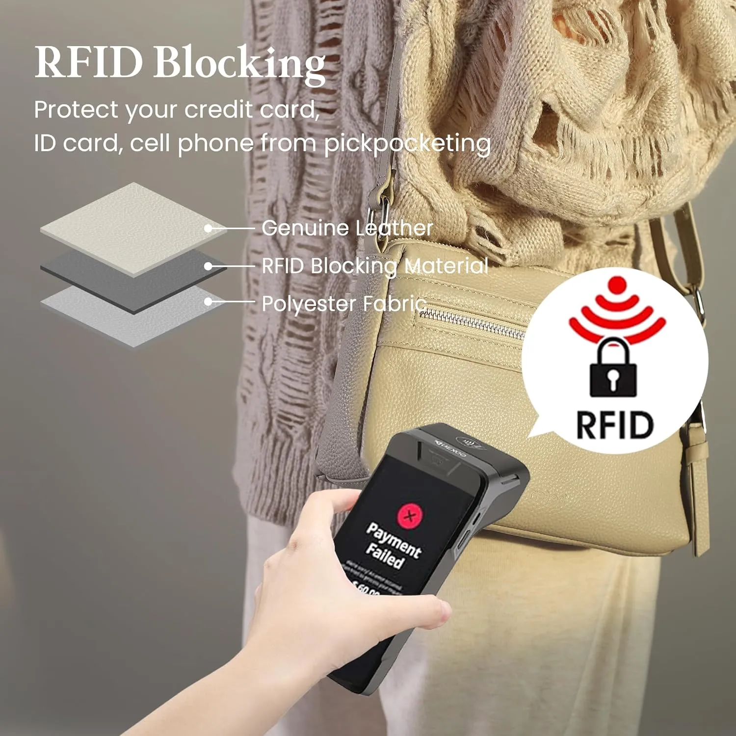 befen Small Genuine Leather Crossbody Purse Bags for Women, Multi Pockets Shoulder Handbag with RFID Blocking Card Slots