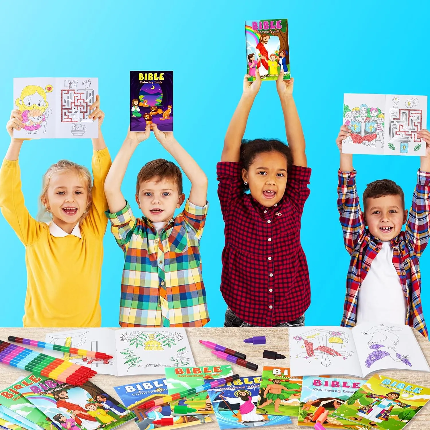 BenLouis 24 Christian Mini Coloring Books Kids with 24 Stacking Crayons Bible Verse Party Favors Activity Books Bulk for Kids Christmas Religious Goodie Bag Gift Stuffer Classroom Reward