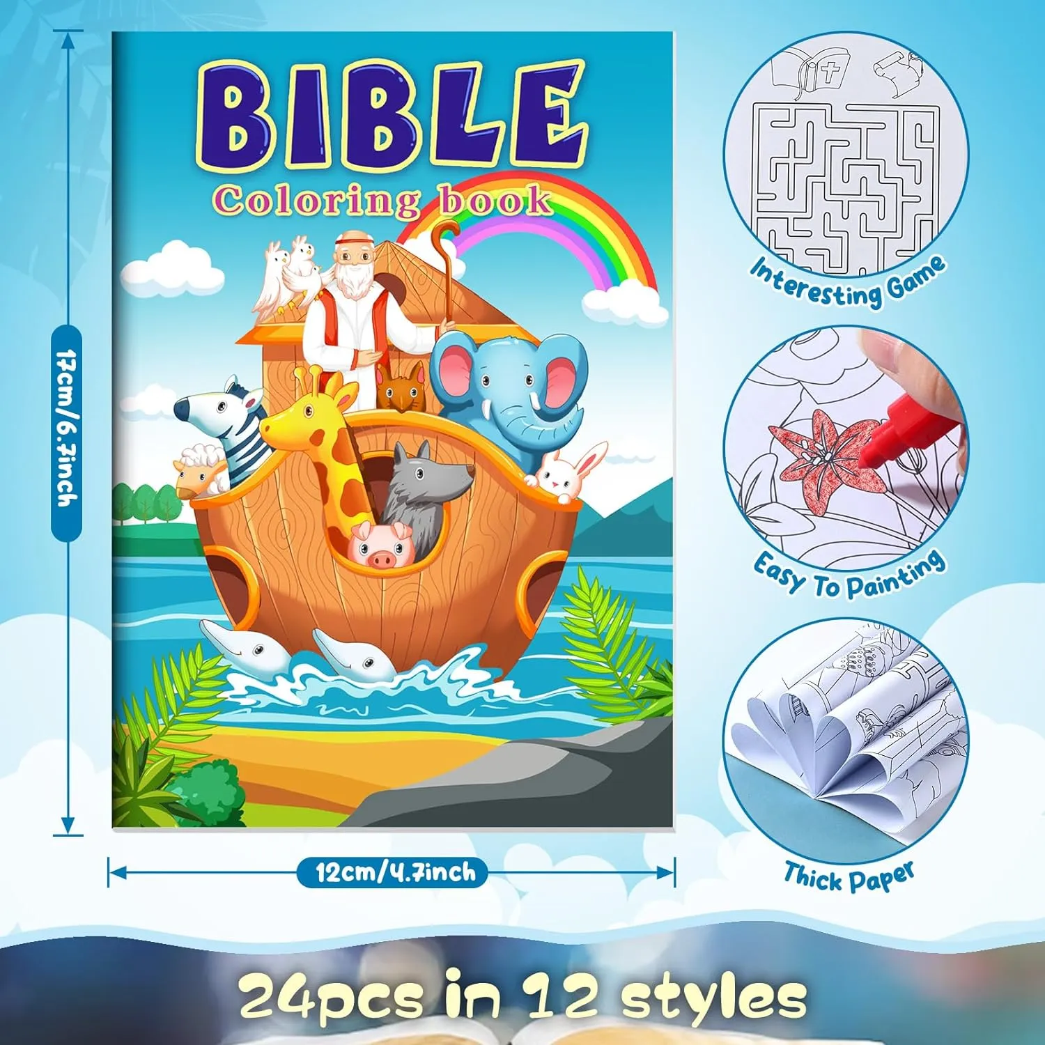 BenLouis 24 Christian Mini Coloring Books Kids with 24 Stacking Crayons Bible Verse Party Favors Activity Books Bulk for Kids Christmas Religious Goodie Bag Gift Stuffer Classroom Reward