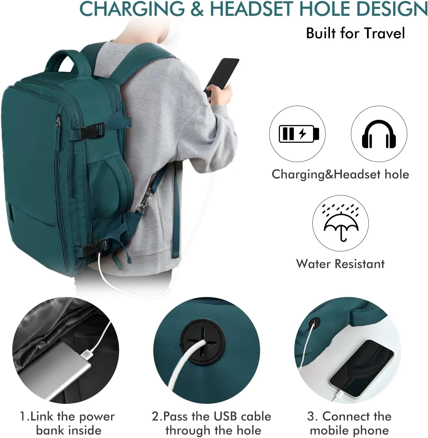 Beraliy Extra Large Travel Backpack for Women as Person Item Flight Approved, 40L Carry On Backpack, 17.3 Inch Laptop Backpack, Waterproof Backpack, Hiking Backpack, Casual Bag,Peacock Blue