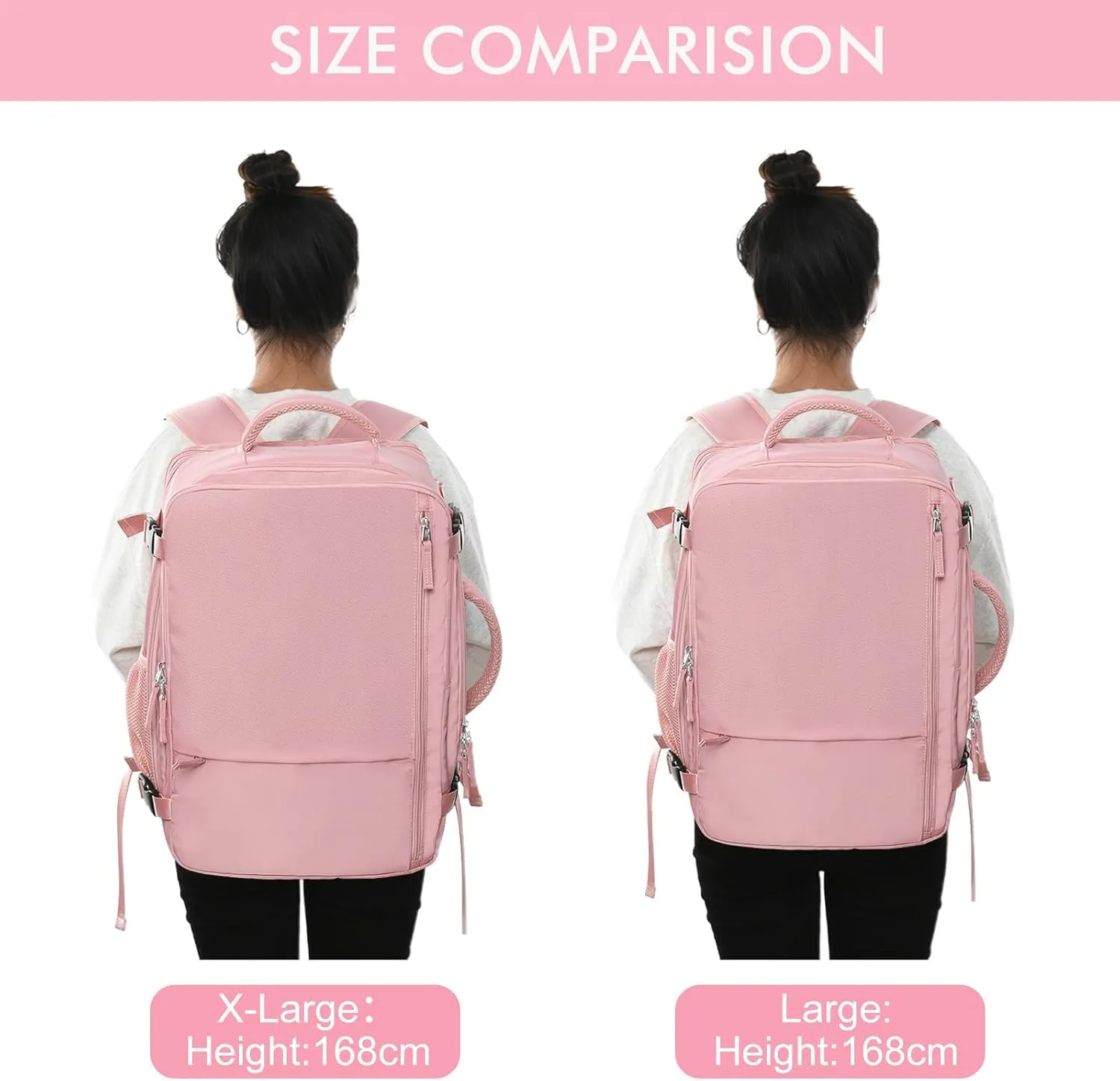 Beraliy Large Travel Backpack for Women, Personal Item Bag Airline Approved, Carry On Luggage, 17 inch Laptop Backpack, Waterproof Backpack, Hiking Backpack, Pink