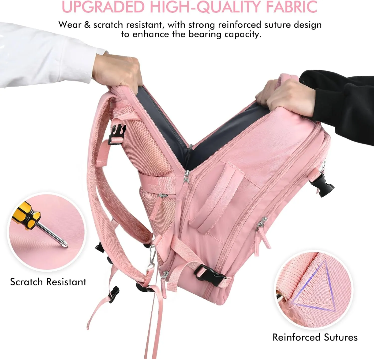 Beraliy Large Travel Backpack for Women, Personal Item Bag Airline Approved, Carry On Luggage, 17 inch Laptop Backpack, Waterproof Backpack, Hiking Backpack, Pink