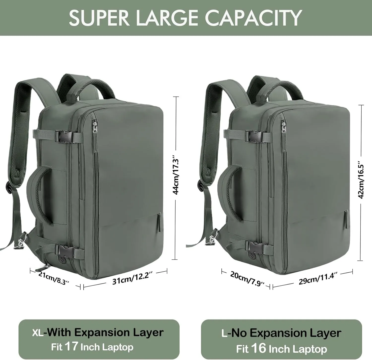 Beraliy Travel Backpack for Men Women, Carry On Backpack, 16 Inch Laptop Backpack, Waterproof Hiking Backpack, Casual Outdoor Daypack College Bag, Olive-green