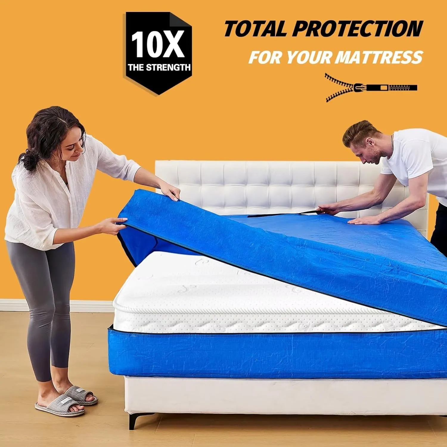BETU Mattress Bags for Moving, Mattress Protector Waterproof Mattress Cover King Size Storage Bags with 8 Heavy-Duty Handles and Zipper for Bed Extra Thick Large Reusable (82"x79"x15" Blue)
