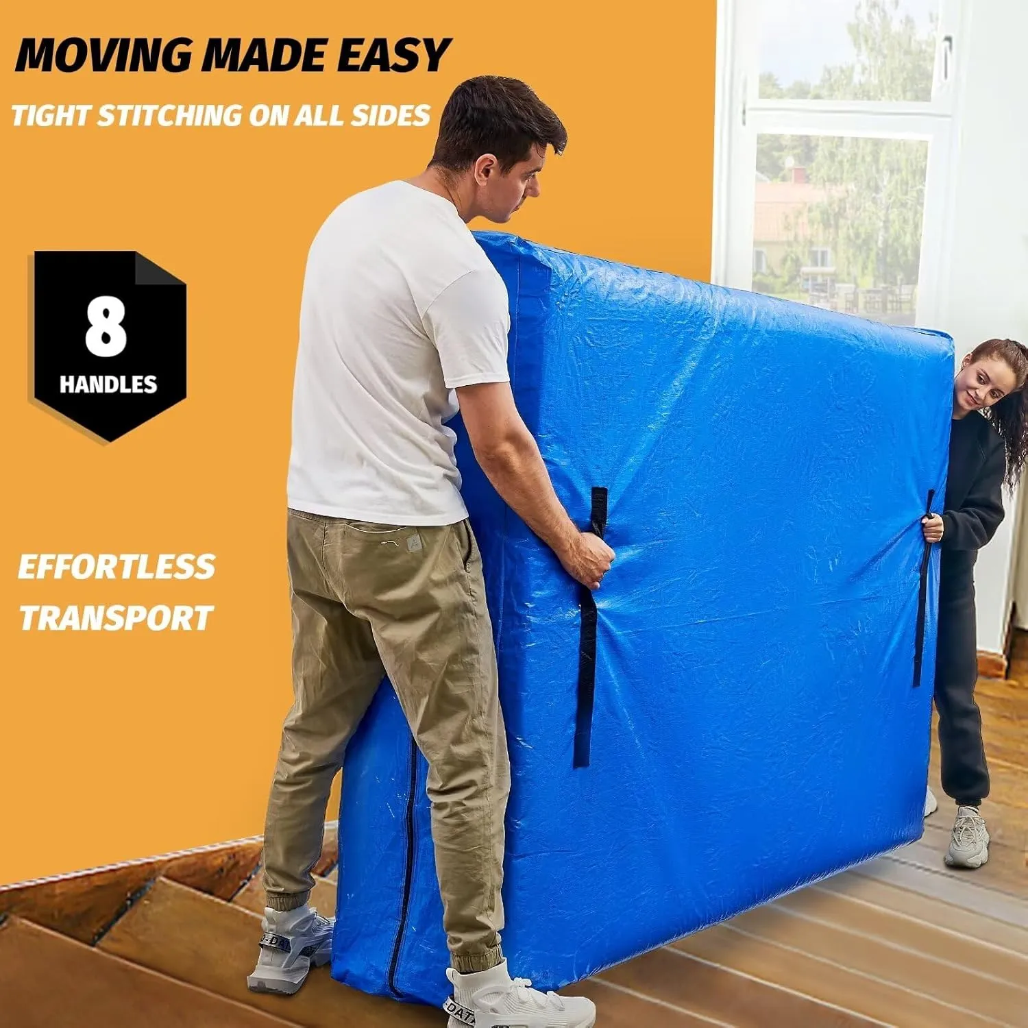 BETU Mattress Bags for Moving, Mattress Protector Waterproof Mattress Cover King Size Storage Bags with 8 Heavy-Duty Handles and Zipper for Bed Extra Thick Large Reusable (82"x79"x15" Blue)